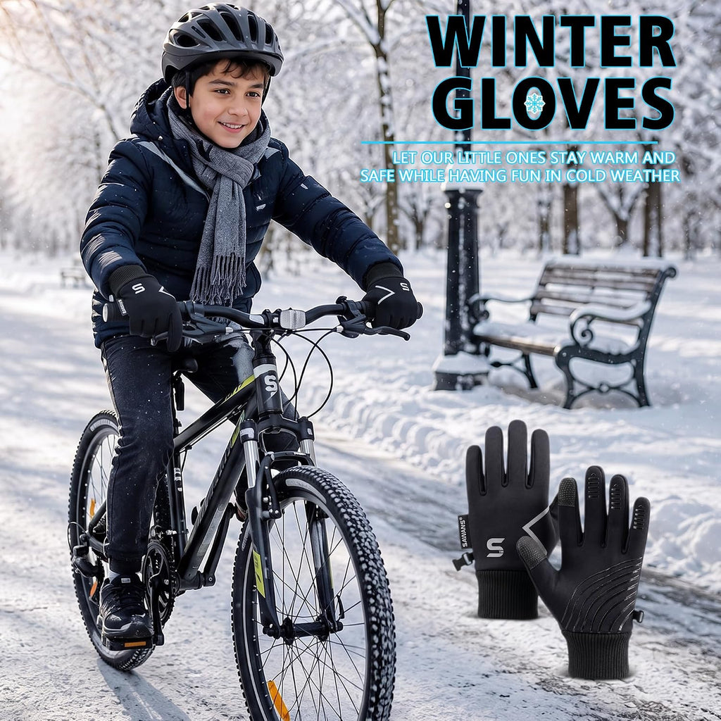 Kids Running Sports Gloves Cycling Boys Winter Touch Screen Thermal Children Girls Windproof Outdoor Anti-Slip Gloves