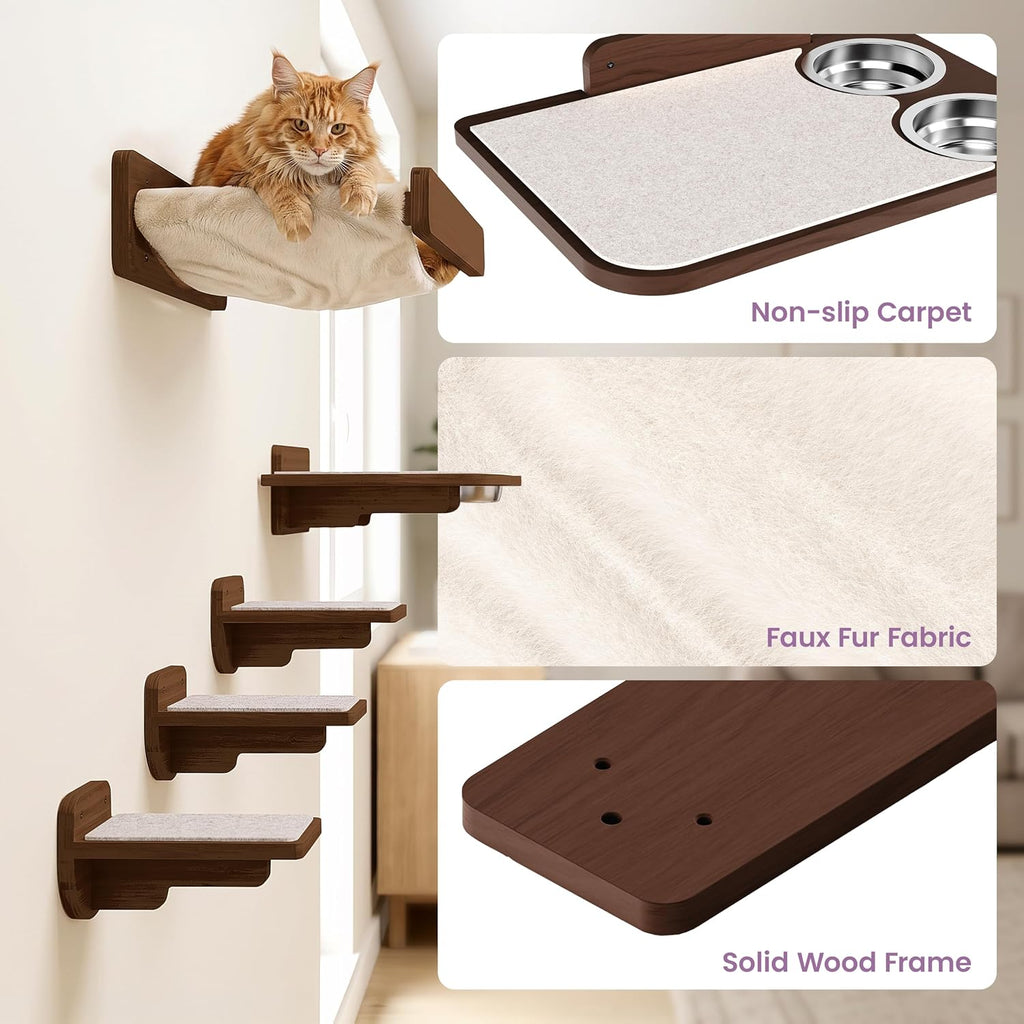 Cat Wall Shelves - Wall Mounted Cat Shelves with Feeding Station