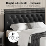 Queen Bed Frame Upholstered Bed Frame with Adjustable Diamond Button-Tufted Headboard/3 Drawers Storage