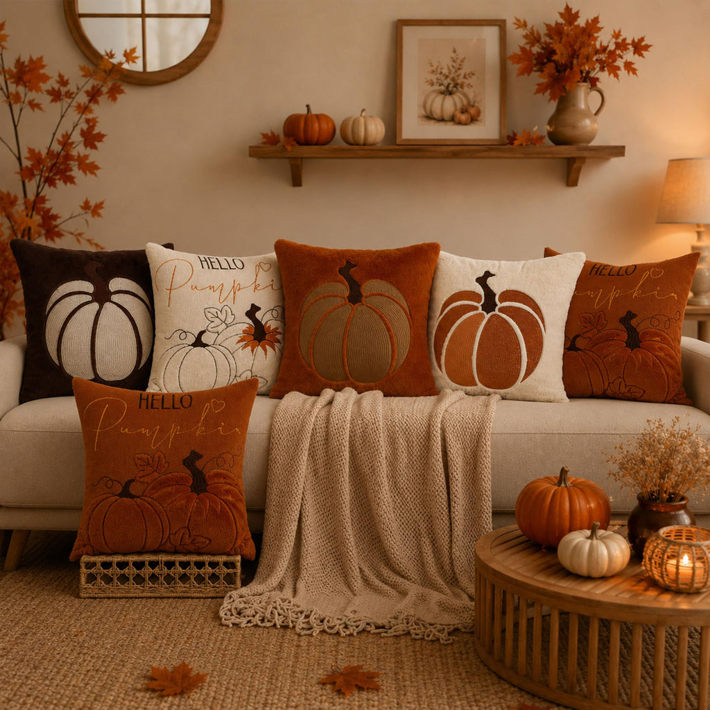 Fall Pillow Covers 16x16 Rust Faux Fur Pumpkin Cozy Decor QZ06B16