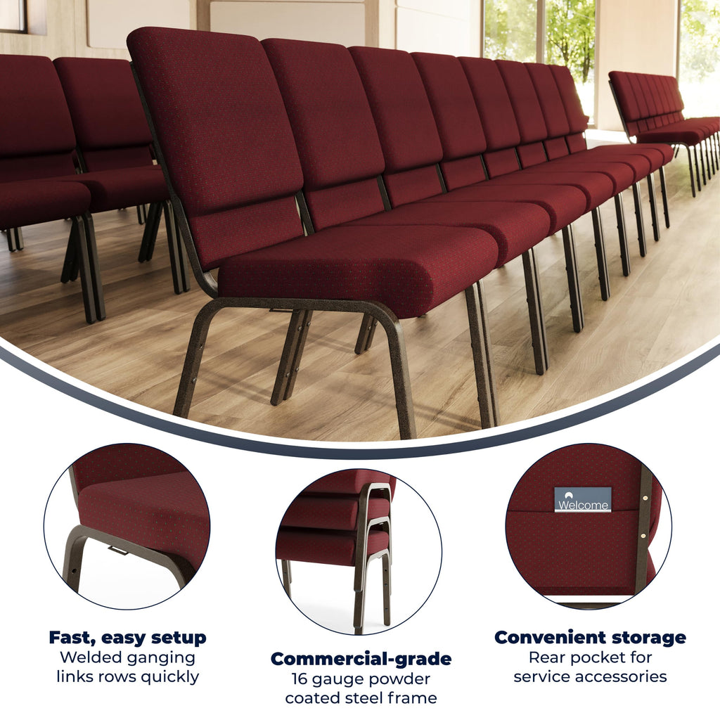 Hercules 18.5 in Wide Fabric Church Chair, Burgundy