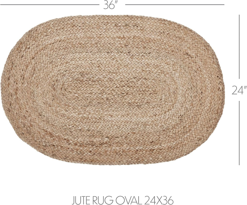 Jute Rug 24x36 w/Pad, Jute Area Rug, Accent Rug, Floor Decor, Braided, Natural Jute Collection, Oval 24x36, Natural