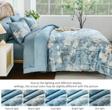 Drucon Blue Floral Comforter Set King, 7 Piece Dandelion Botanical Plant Comforter Bedding Set, Bed in a Bag King