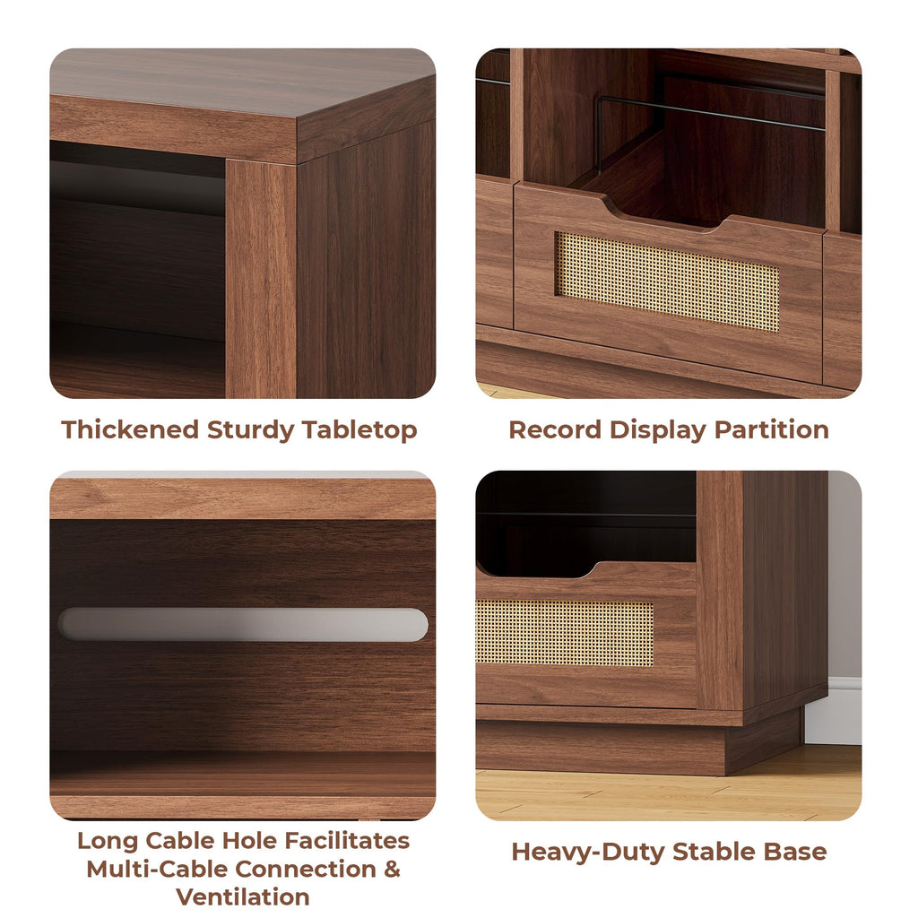 3-Tier Record Player Stand with Charging Station, Vinyl Storage