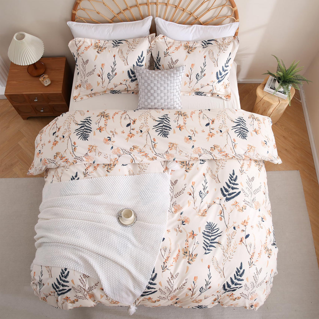 3 Piece Boho Floral Printed Duvet Cover Set Queen Size