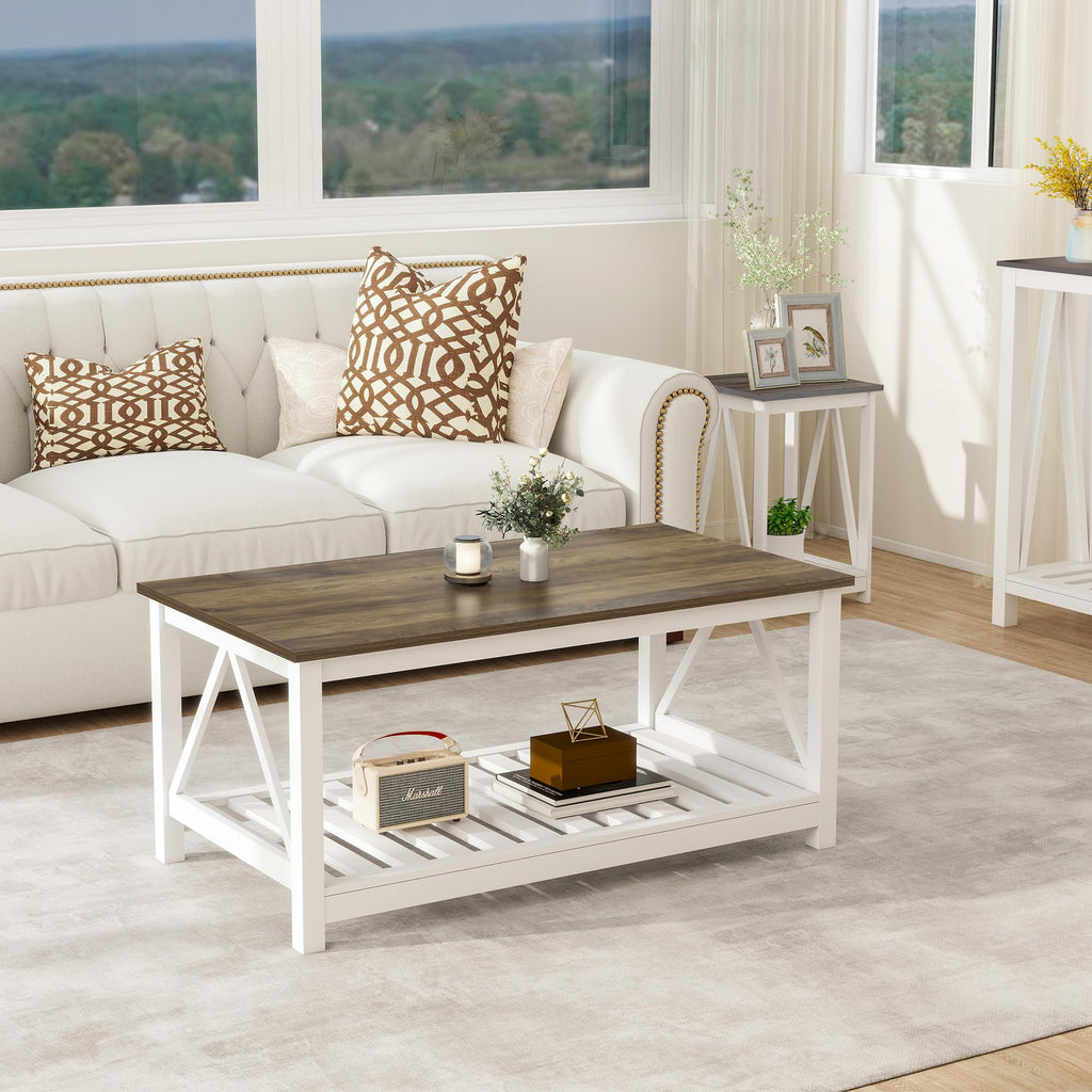 Coffee Table with Storage Small White Farmhouse Coffee Table