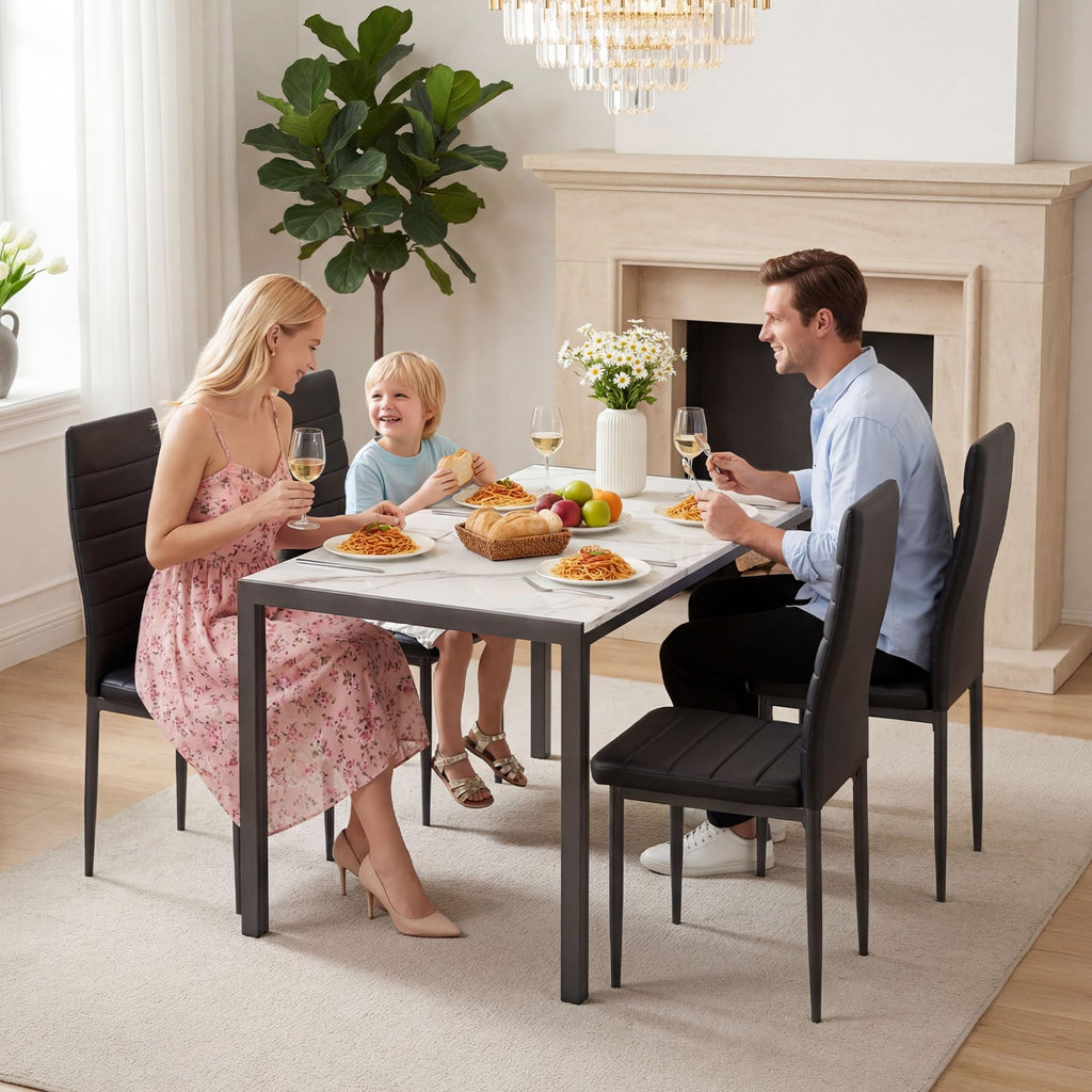 Dining Table Set for 4, Marble Dining Room Table Set for 4, Space Saving Kitchen Table and Chairs for 4, 5 Piece