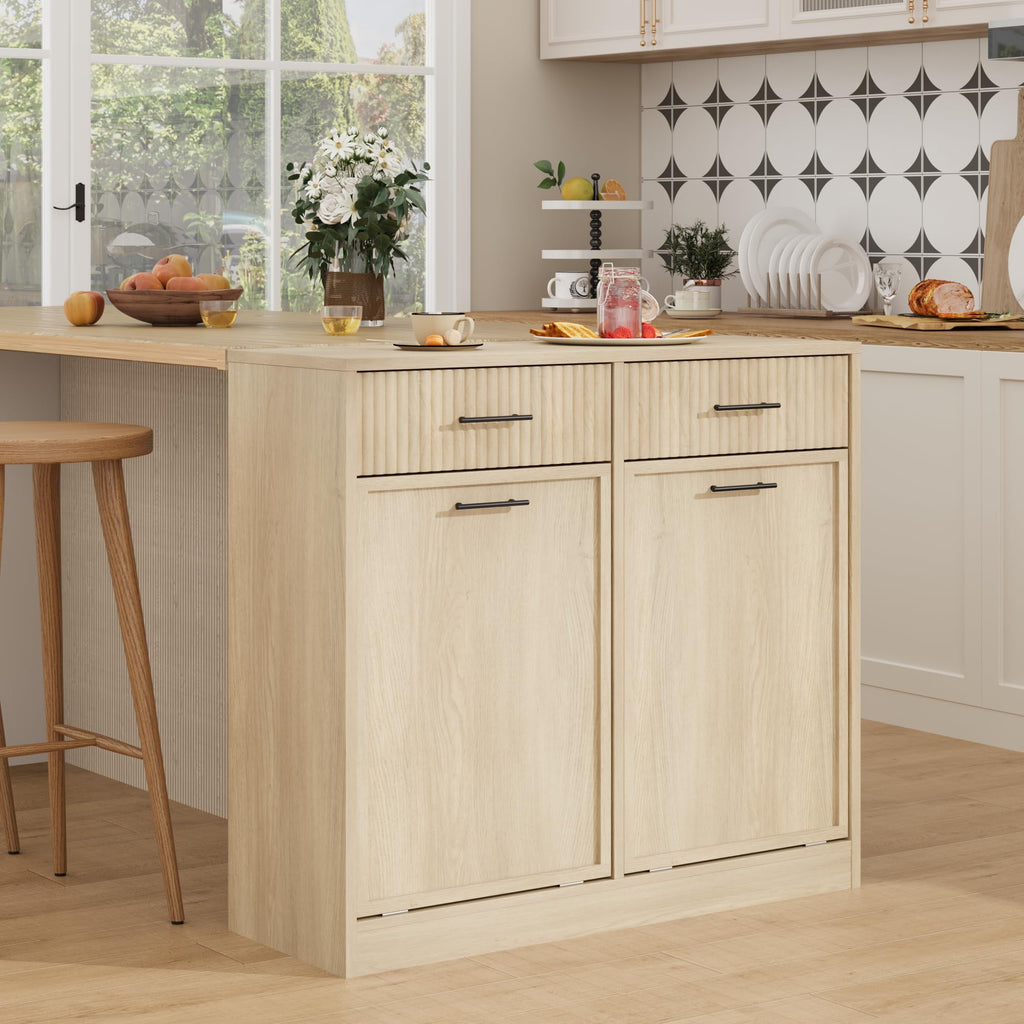 20Gal Double Tilt Out Laundry Hamper Cabinet with Drawers, Natural