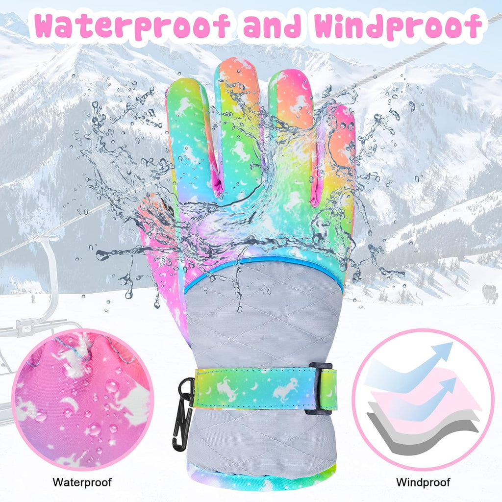 Kids Gloves Winter Waterproof Snow Ski Gloves for Girls, Winter Outdoors Warm for Children