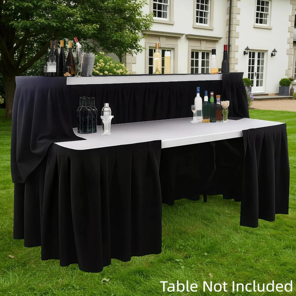 Portable Bar Top Riser Tables with Skirt, Black Skirt, 8 ft, White