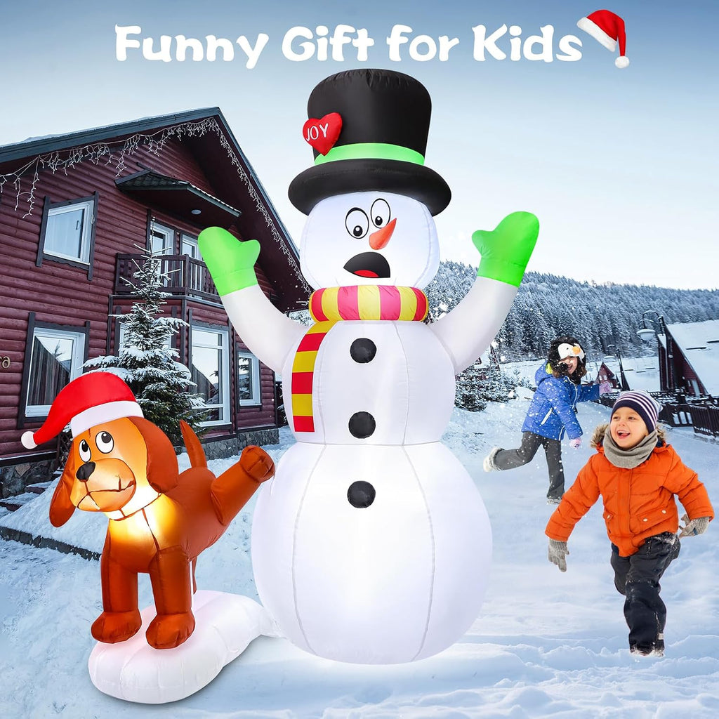 5.5 FT Inflatable Snowman with Puppy Dog, Christmas Outdoor Yard Decoration, Blow Up Shocked Snowman with Peeing