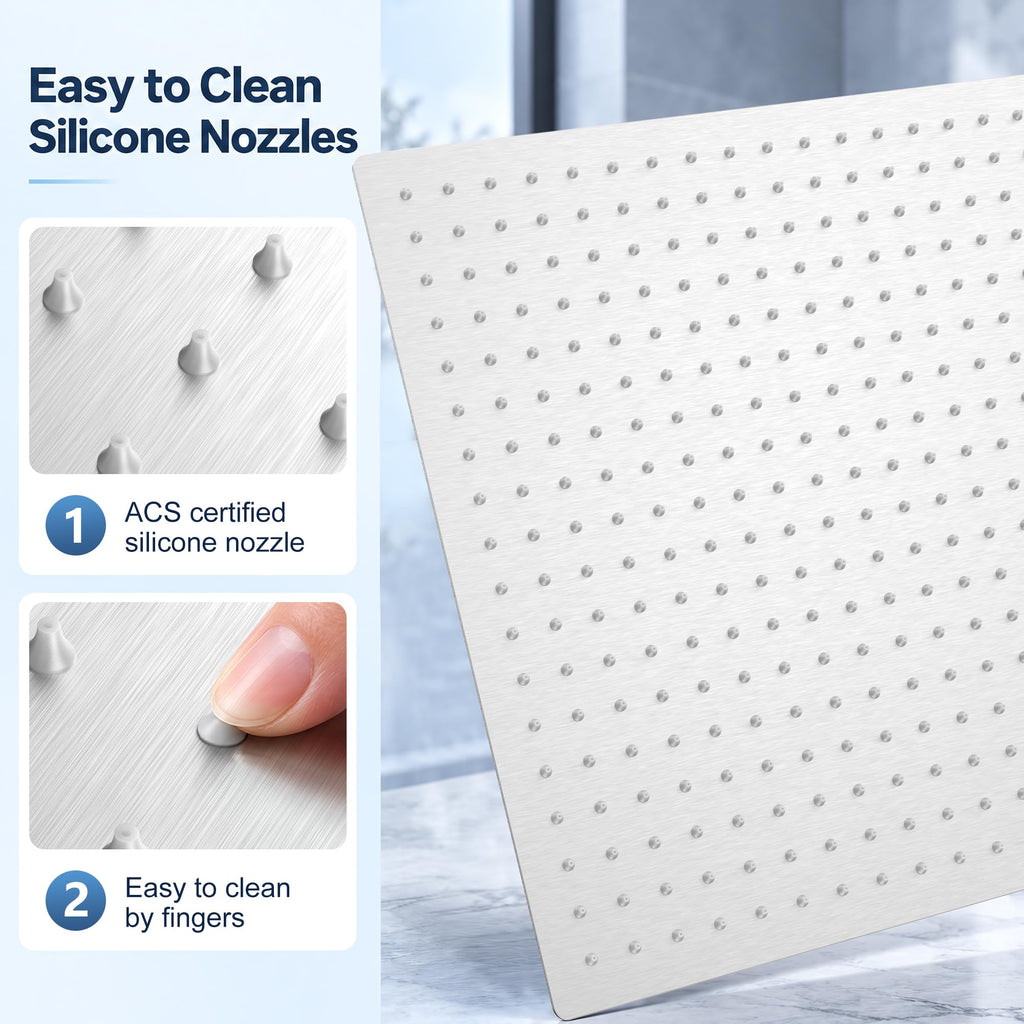 16 Inch Brushed Nickel Large Rain Shower Head, 304 Stainless Steel Square High Pressure Rainfall Shower Head, Ultra