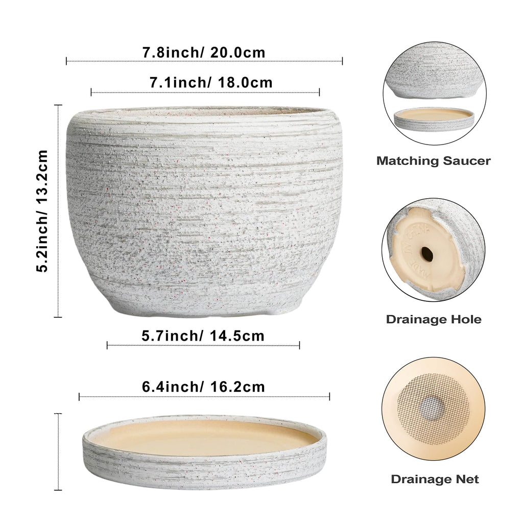 Ceramic Plant Pots - 8 inch Planter for Indoor Plants, Round Flower Pot with Drainage Hole and Plant Saucer, Modern