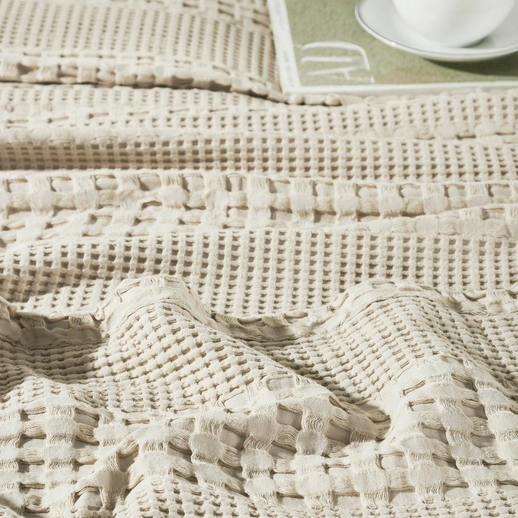 Waffle Weave Natural Standard Sham Set of 2 20x26, Decorative Throw Pillow Covers/Shams, Boho Farmhouse Bedroom Decor