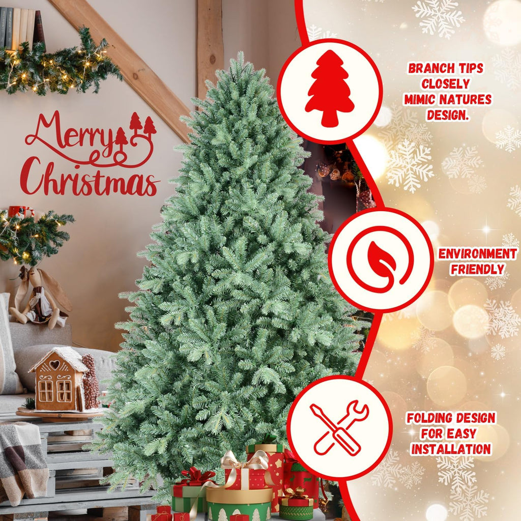 Blue Spruce Artificial Christmas Tree, Premium Xmas Tree w/ 3308 PE+PVC Mixed Branch Tips, Full Unlit Hinged
