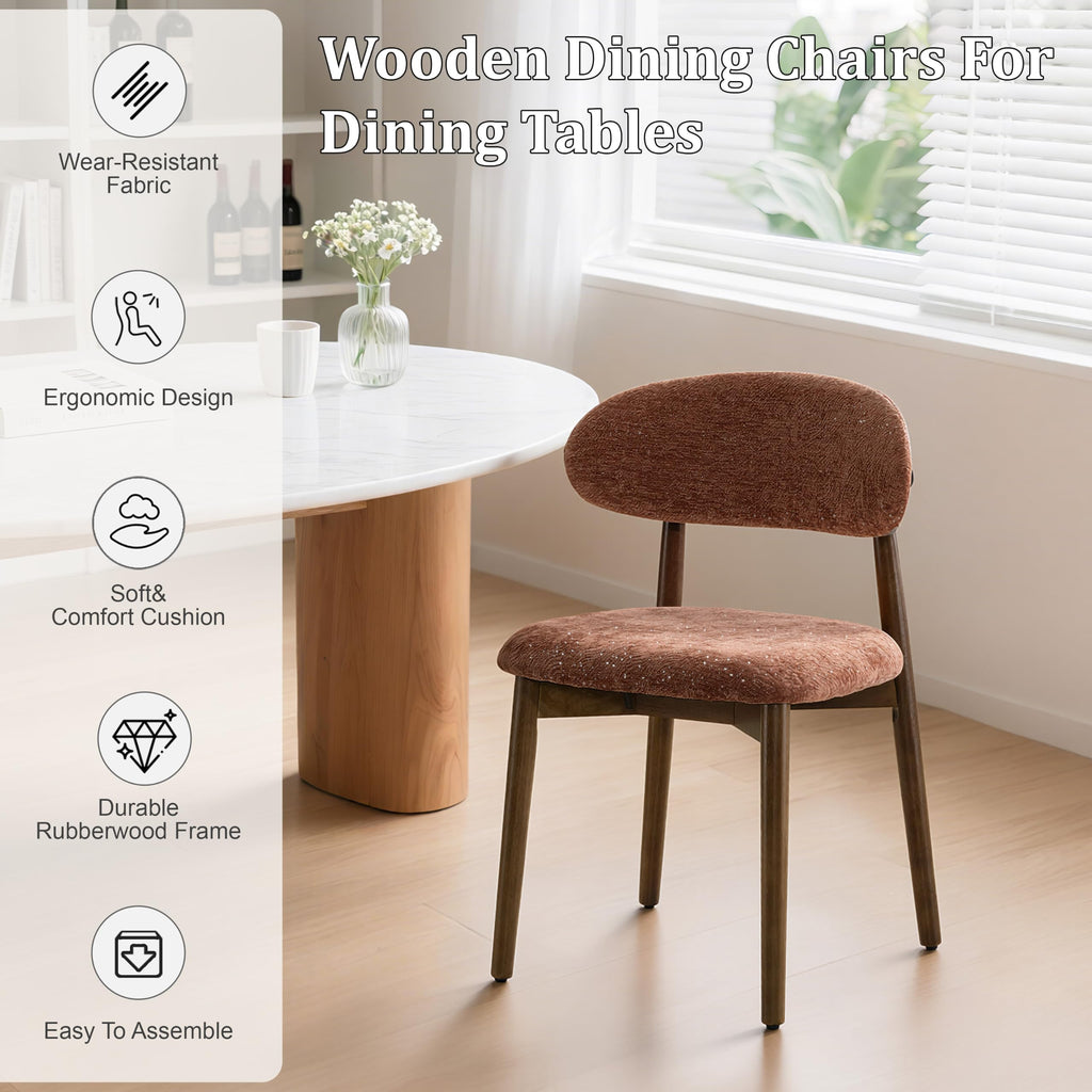 Dining Chairs Set of 8 Mid Century Modern Chenille Fabric Upholstered Kitchen Chairs Wooden Dining Room Chair with