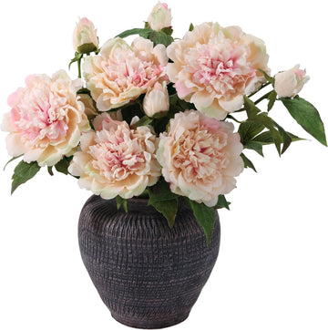 Real Touch Artificial Peonies,Champagne Pink Faux Silk Flowers - Set of 5