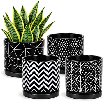 Plant Pots 5 Inch Black Ceramic Flower Pots with Drainage Indoor Planters