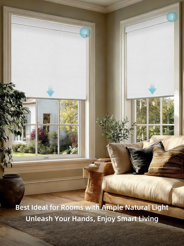 Motorized Smart Roller Shades, 100% Blackout Safari White