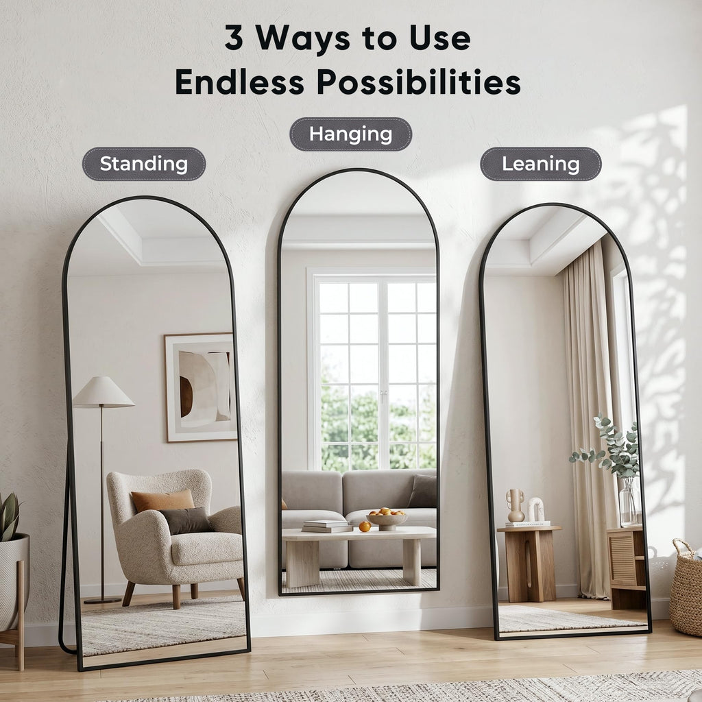 56"x14" Full Length Mirror, Over The Door Mirror, Black