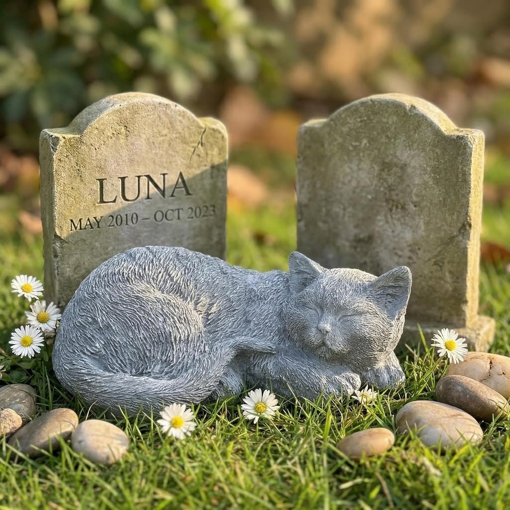 Cats Memorial Stone Garden Statue, Pet Statues Gifts for Loss of Cat Sympathy, Grave Markers for Garden Outdoor