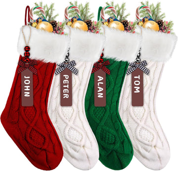 4PACK Christmas Stockings,18" Personalized Cable Knitted Stocking