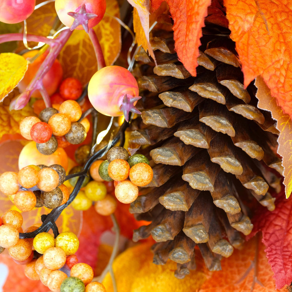30" Pre-lit Fall Teardrop Swag, Pumpkin Maple Leaf 35 Fairy Light
