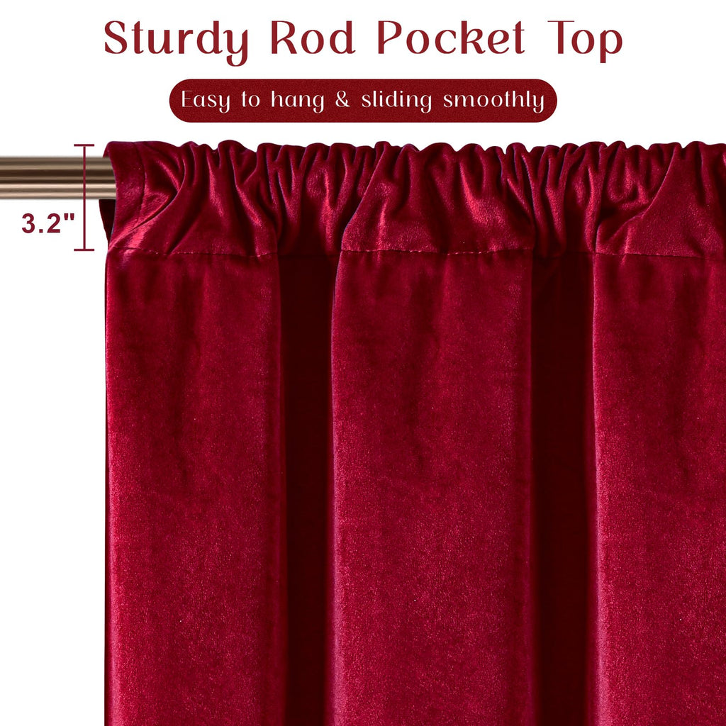 Red Velvet Valances for Windows Ruffle Valance Curtains Christmas Swag Curtains, Soft Luxury Red Window Valances Rod