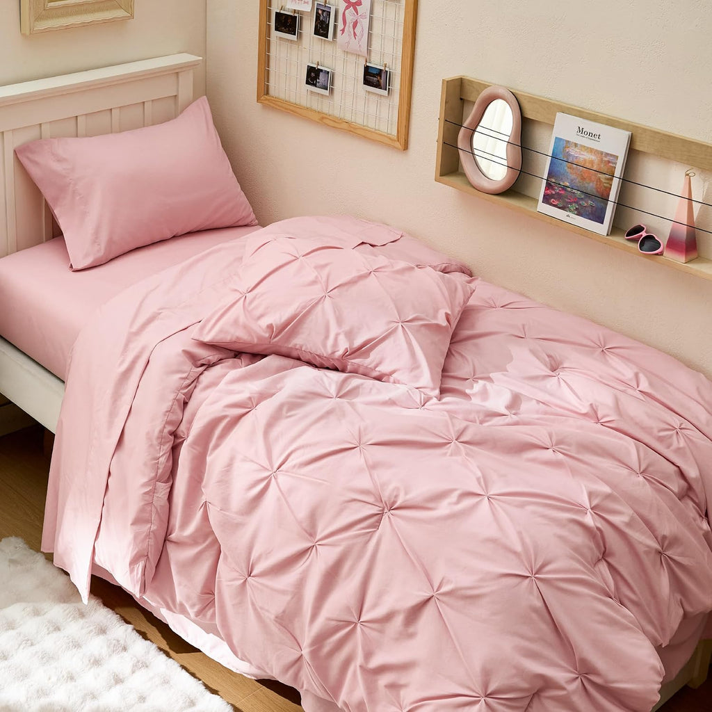 Twin XL Comforter Set Pink - Dorm Room Essentials for Girls, Extra Long Twin XL Bedding Set with Sheets, All Season