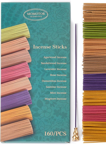 Premium Incense Sticks Variety Set, 160 Incense Sticks (8 Scents x 20), Handcrafted with Essential Oils, Long Burning - Set of 160
