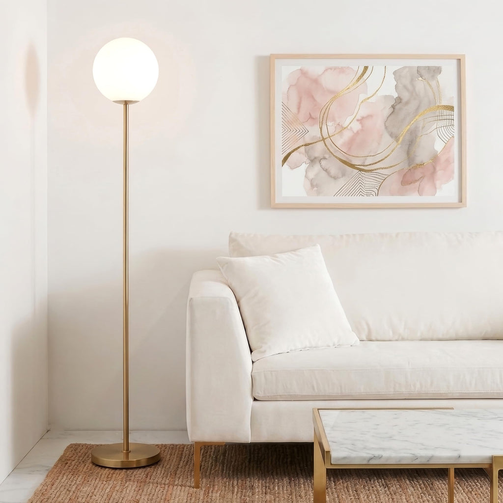 Luna LED Floor lamp, Modern Lamp s & Offices, Great Living Room Décor, Tall Lamp with Frosted Glass Globe, Mid