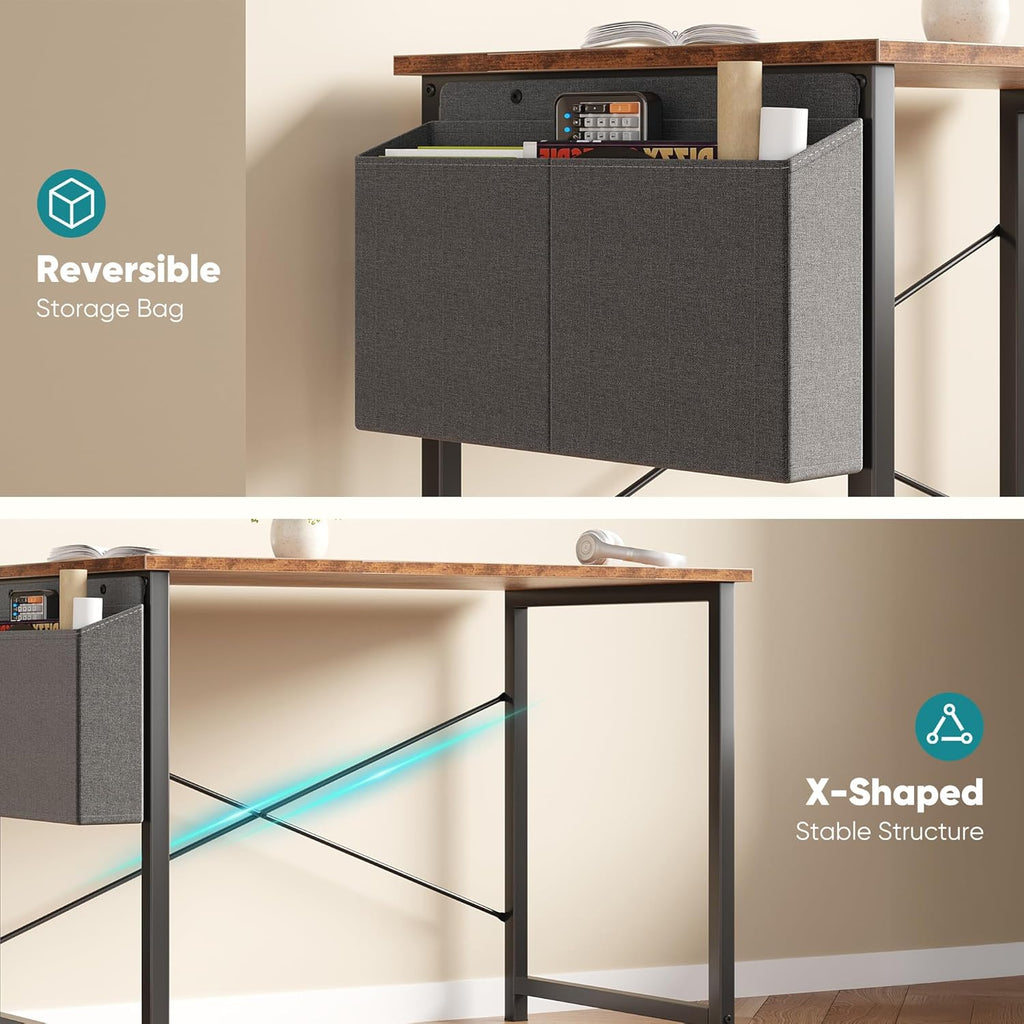Computer Desk 31 Inch Home Office Desks for Small Spaces, Gaming Writing Study Work Table with Storage Bag, Rustic Brown