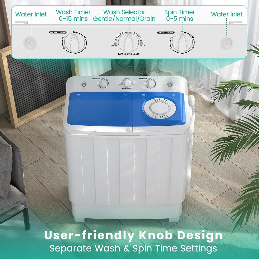 28 Lbs Portable Washing Machine, Portable Washer for Apartment with 18 Lbs Washer, 10 Lbs Spinner, Mini Compact Top