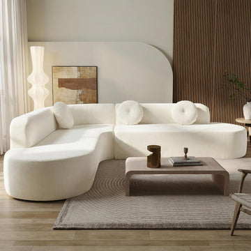 122'' Sectional, Extra Large with Soft Fabric Upholstery, Elegant Curved Design with Three Round Cushions
