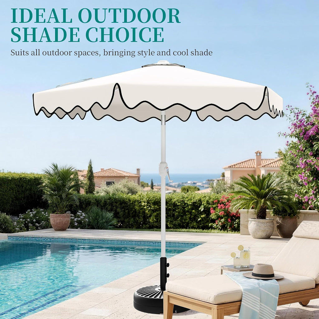 Patio Umbrella with Wavy Trim, UV-Fade-Resistant Canopy, Crank & Tilt - White 7.5ft