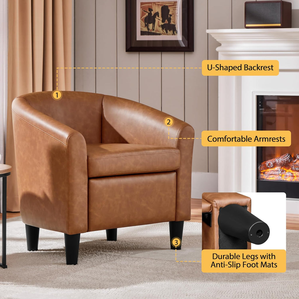 Faux Leather Accent Chair, 300 lb Cap, Brown