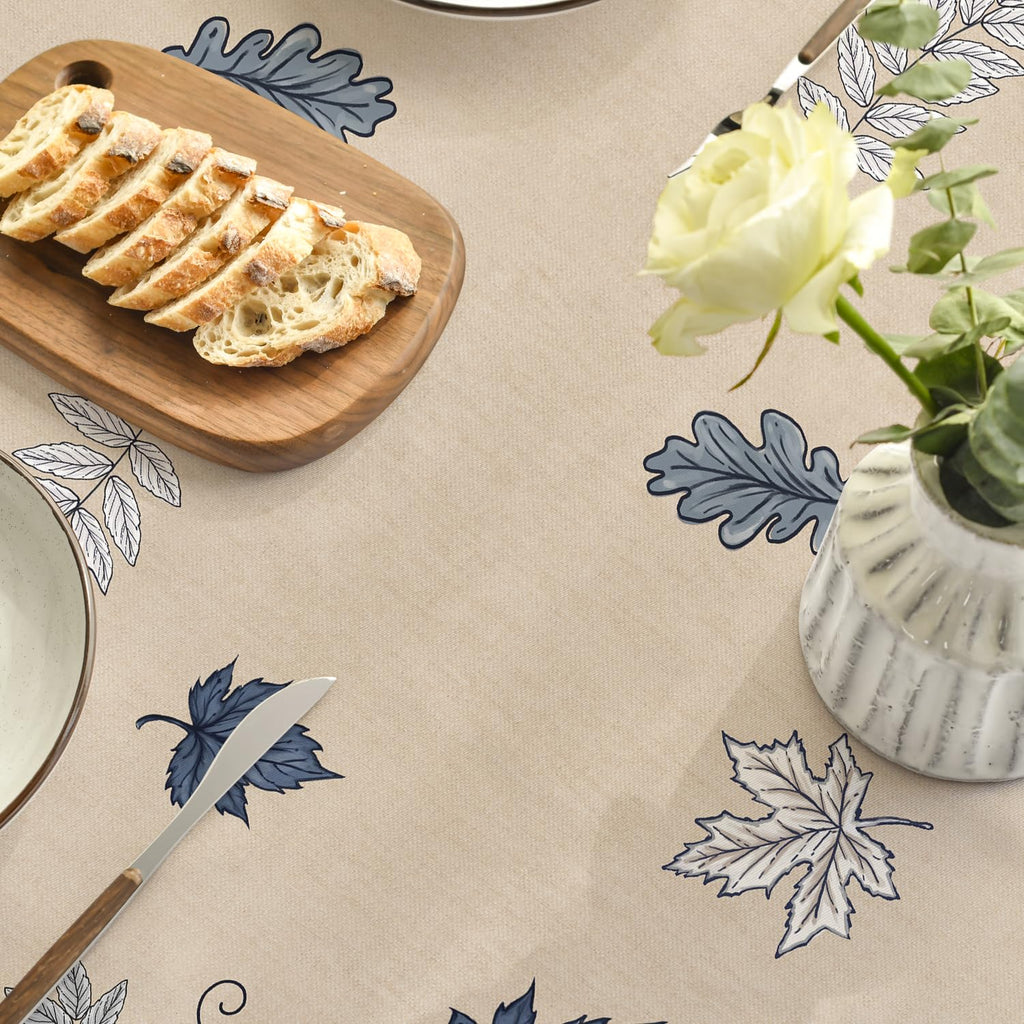 Fall Tablecloth 90 x 90 Inch Round Autumn Harvest Blue Pumpkin