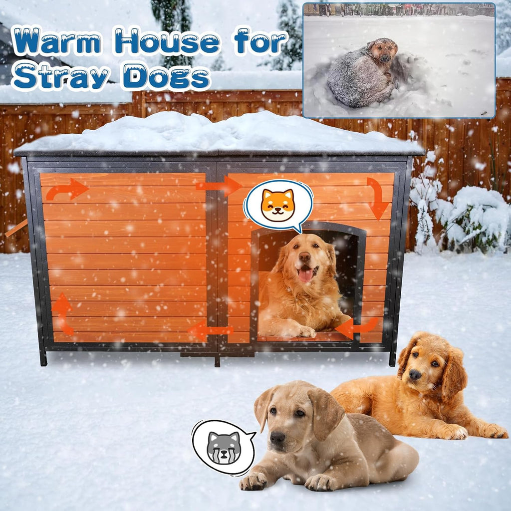Outdoor XXL Insulated Wooden Dog House Weatherproof Chew Resistant Frame