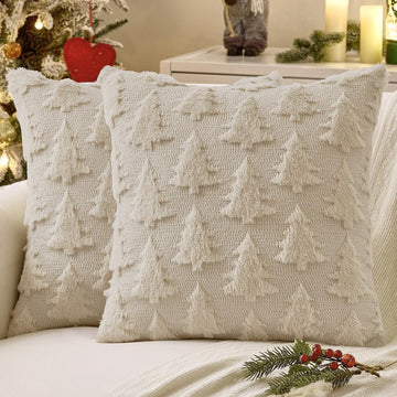 Christmas Throw Pillow Covers Beige 18x18 - Set of 2