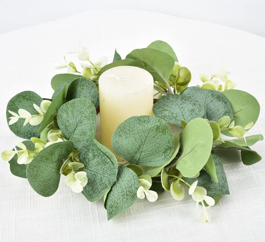 6Pcs Eucalyptus Wreath Faux Kitchen Cabinet Wreaths Artificial Greenery Wreath Farmhouse Wreath for Door Wall Window