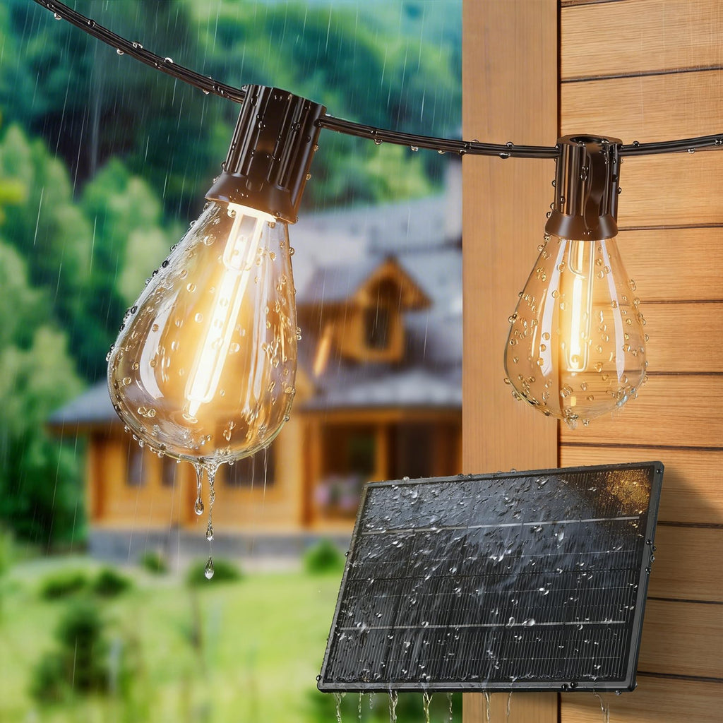 Solar Outdoor String Lights with 36+2 Edison Shatterproof Waterproof Bulbs, 2200K Commercial Grade Patio