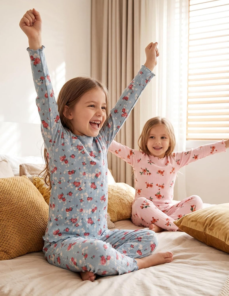 Pajamas for Girls Long Sleeve Sleepwear Kids Snug Fit Lettuce Pjs