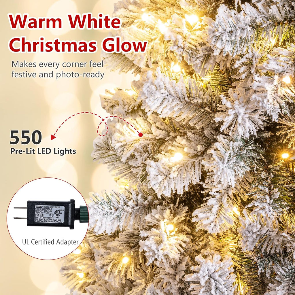 Pre-Lit Snow Flocked Christmas Tree with 550 Lights