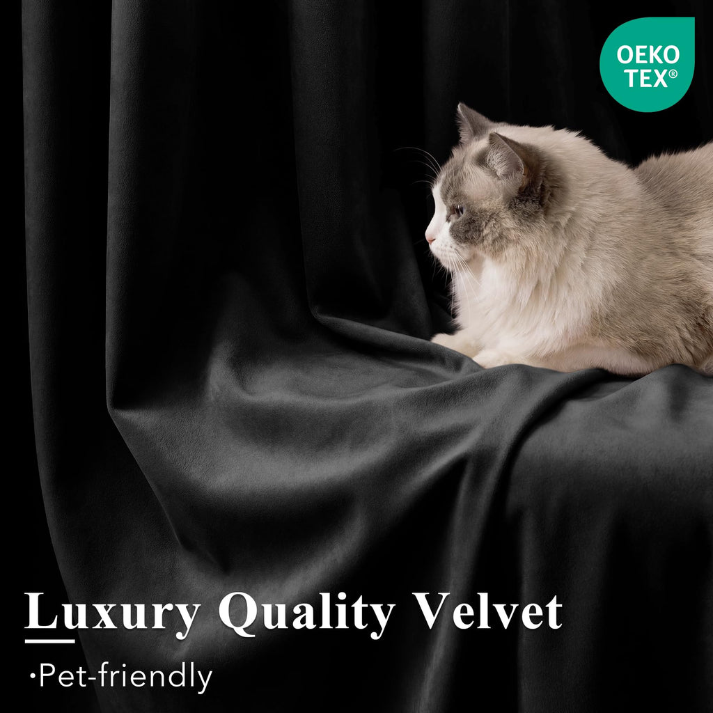 Blackout Black Velvet Curtains Extra Long Theater, W52xL120, 2 Pcs
