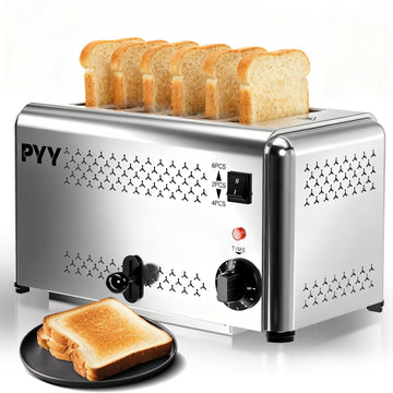Professional 6-Slice Commercial Toaster - 1800W Stainless Steel Heavy Duty Toaster, 6 Browning Levels, 1.1" Wide