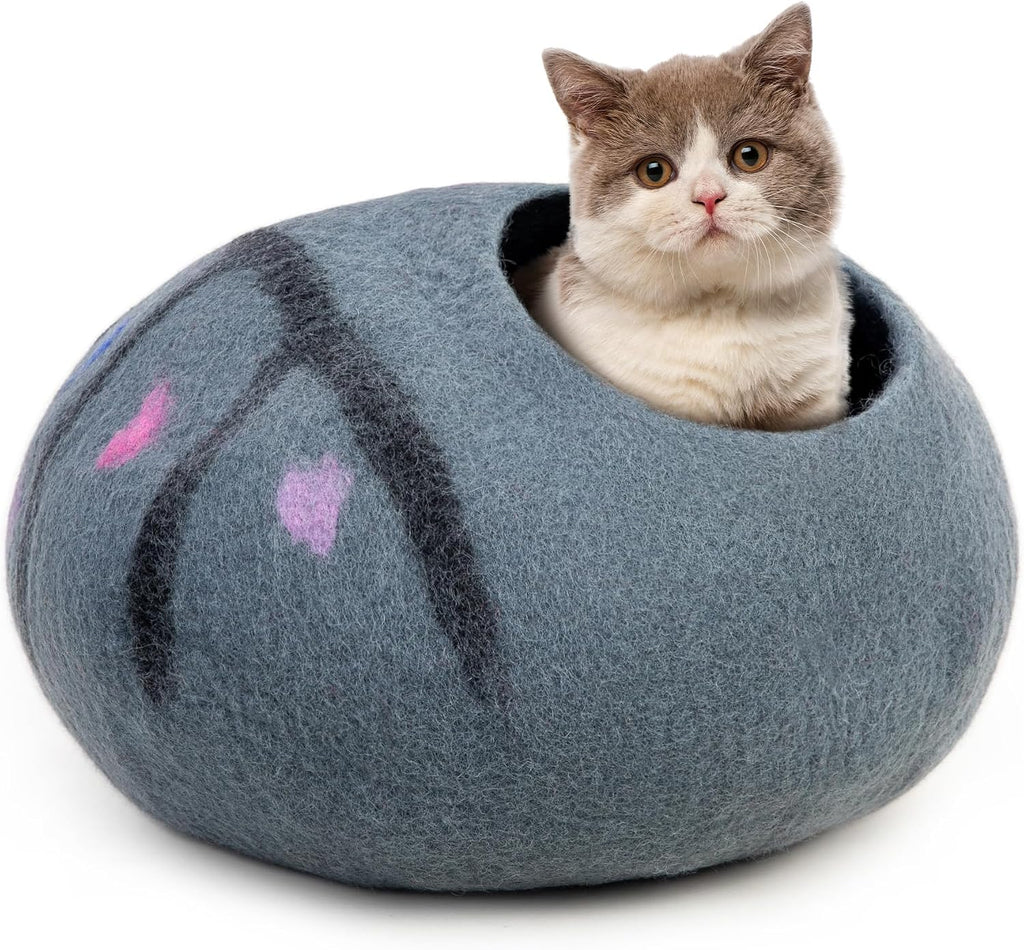 Premium Felt Cat Cave Bed - Wool Kitty Beds Handcrafted Kitten Caves Bed for Indoor Cats - Made from Merino Wool