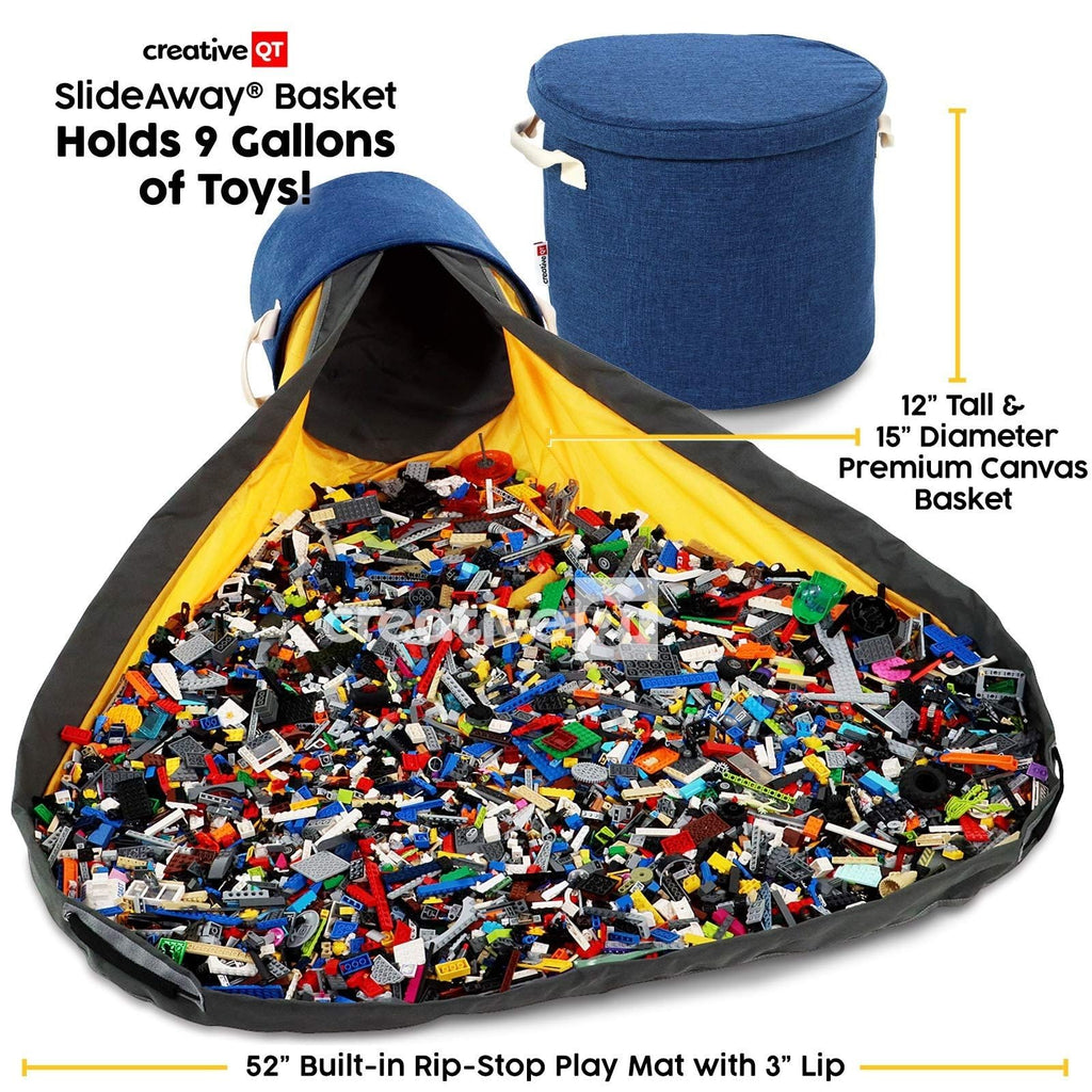 SlideAway Toy Storage Organizer & Extra Large 52" Play Mat, Collapsible Storage Bins for Building Bricks, Small