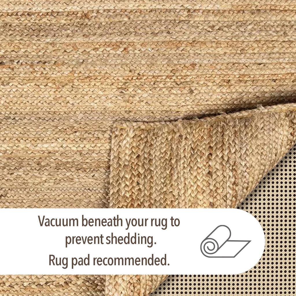 Hand Woven Natural Jute Braided Rug - 6' Round | Rustic Boho Farmhouse Reversible Area Rug