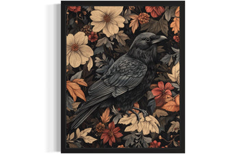 Raven Unframed Art Print Poster, William Morris Style Retro Mid Century Botanical Victorian Dark Academia Gothic