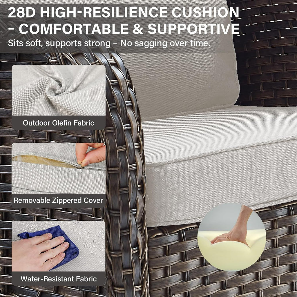 Patio Rocking Chair Wicker Chair, 1 Piece Outdoor Rocking Chair Seating with Cushions for Porch Deck Balcony